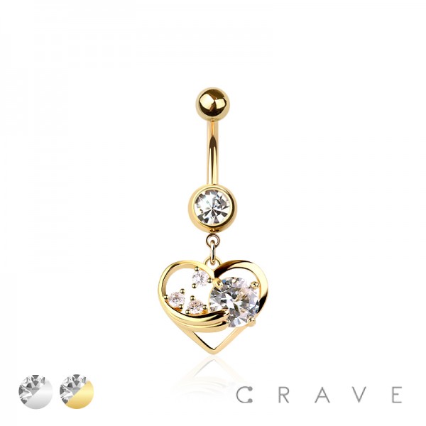 316L SURGICAL STEEL MULTI CZ STAR HEART DANGLE ROUND CZ BELLY BUTTON NAVEL RING 
